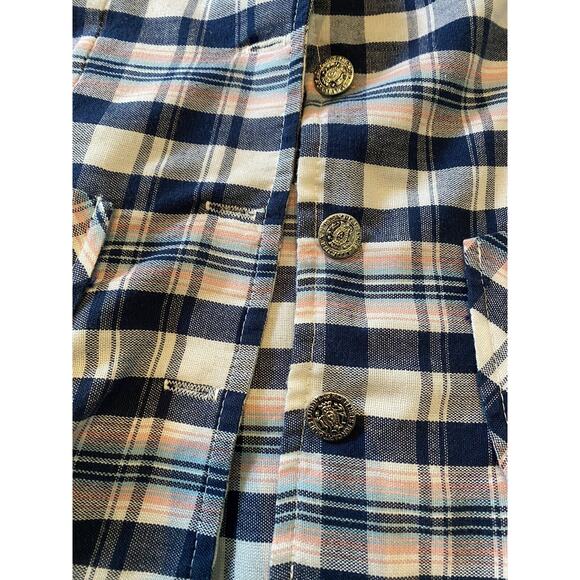 Avon Family Fashions Plaid Linen Open Jacket VTG Button Up Pink & Blue Cottage - Picture 6 of 11